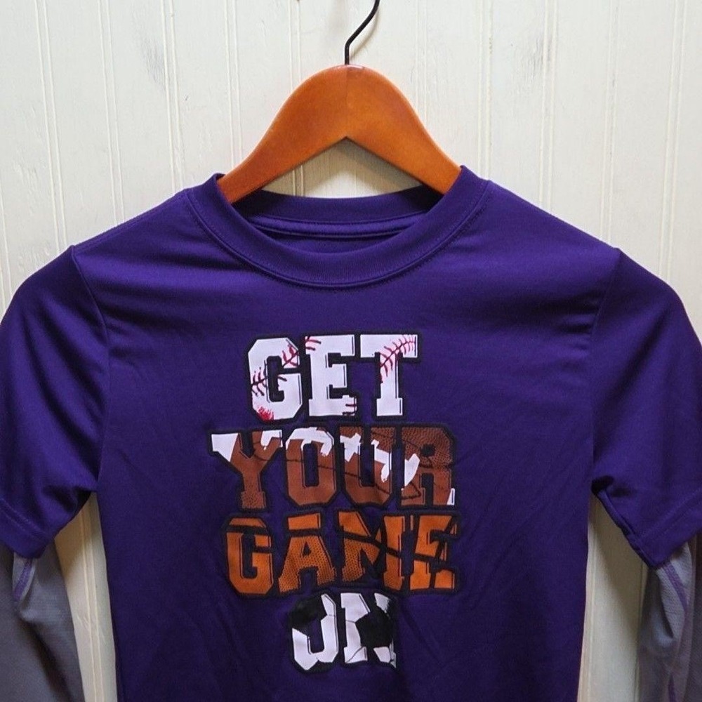 Starter Shirt Youth 8 Purple Get Your Game On Graphic Long Sleeve Athletic Top